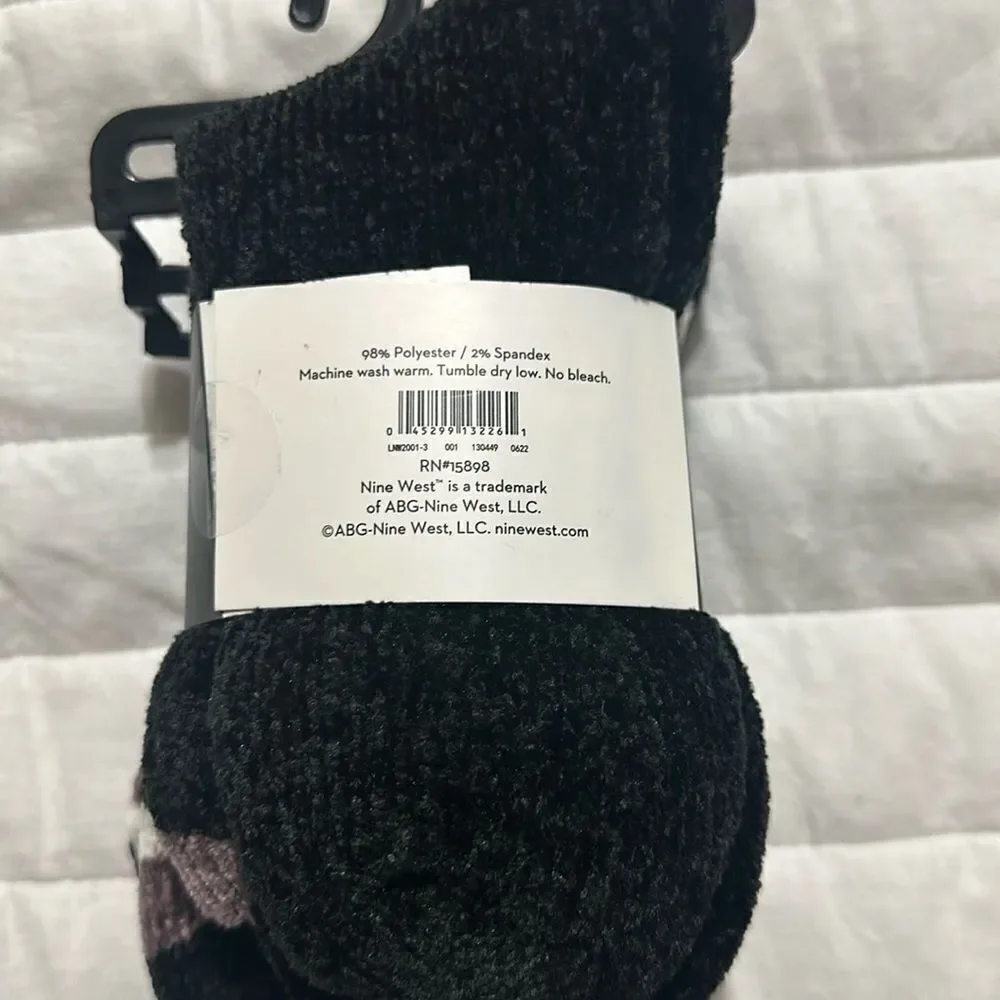 Nine West Ladies 3 Pk Chenille Boot Socks Ivory Black Mauve White Stripes